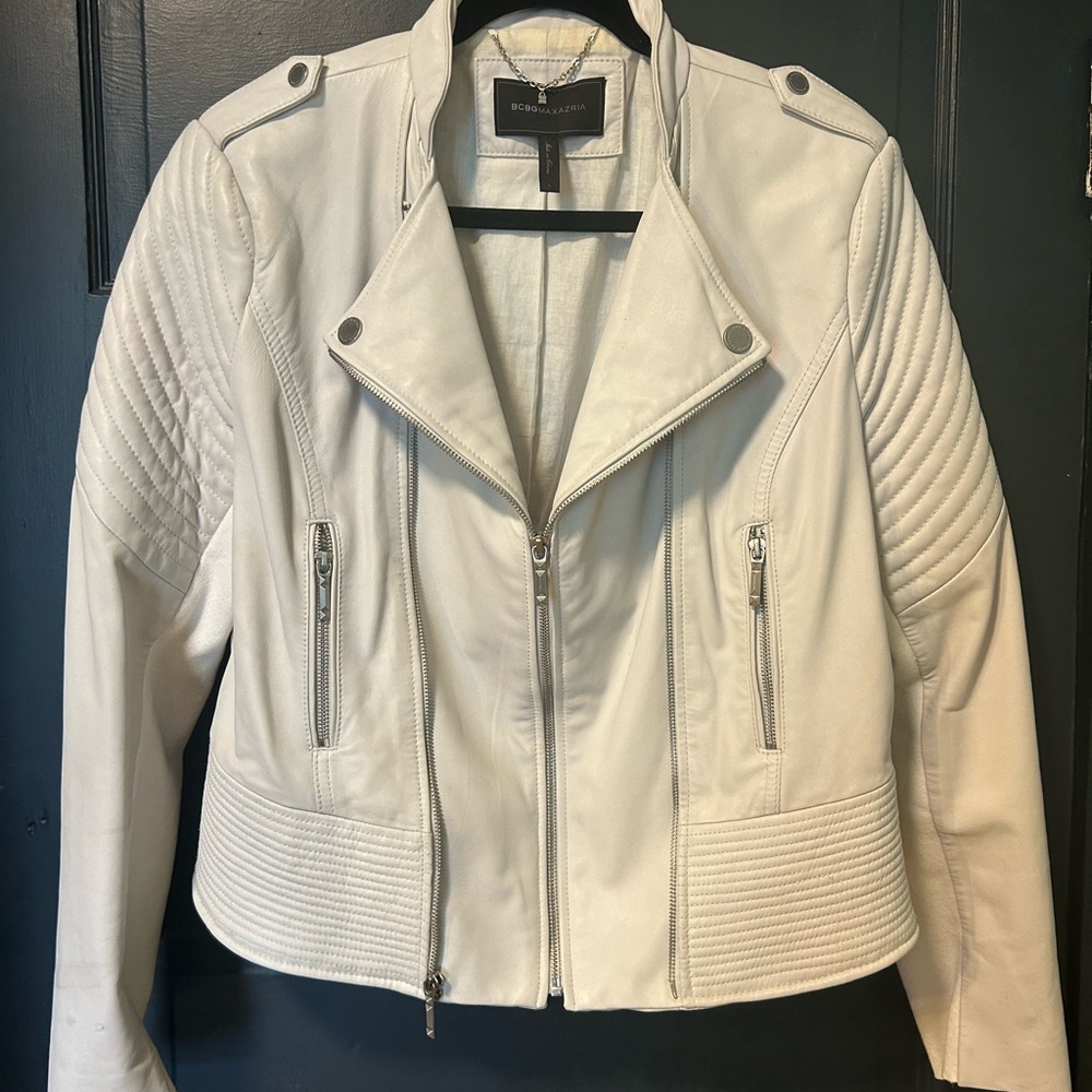 BCBGMaxAzria Women's Cream Leather Jacket